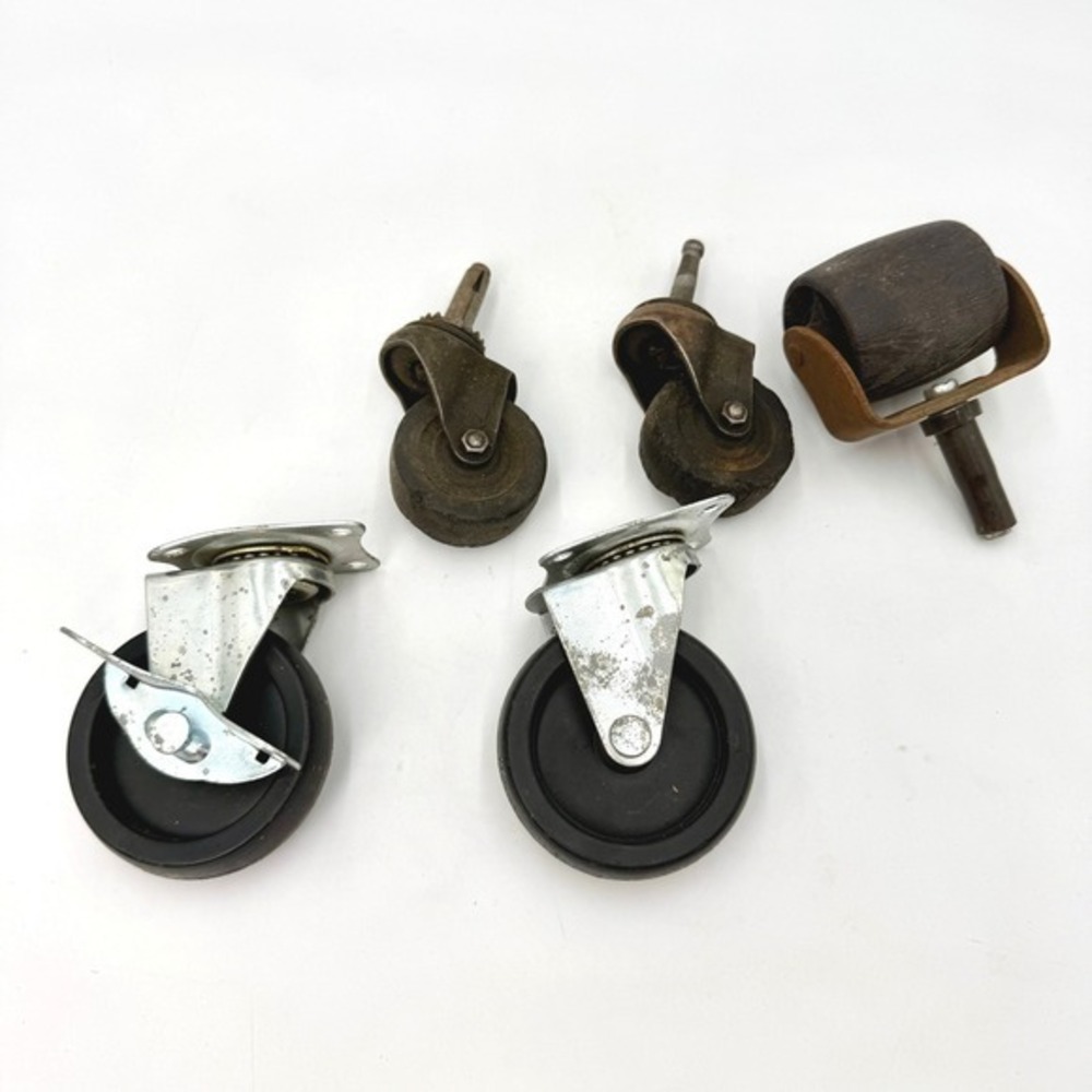 Vintage Antique Caster Wheel Lot Industrial Furniture‎ Hardware Wood Metal 5pc